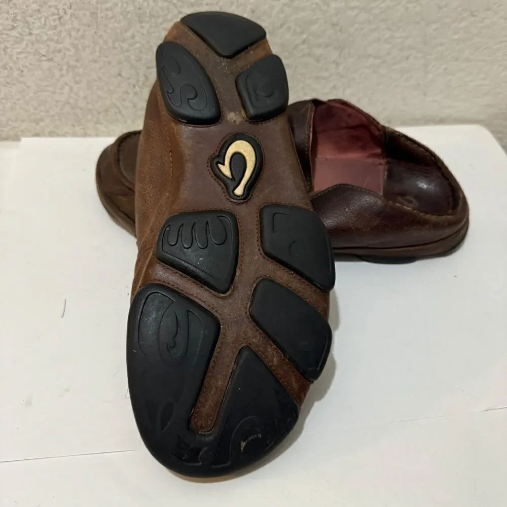 Olukai Moloa Dark Wood Dark Java Leather Slip On Shoes Men’s Size 9